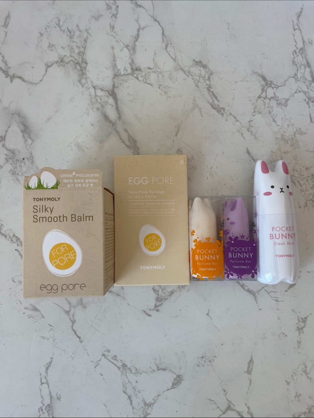 TONYMOLY Egg Pore Silky Smooth Balm + Pocket Bunny Trio - White & Purple